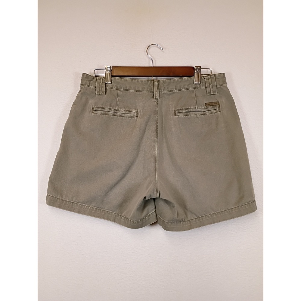 Classic Minimalist Calvin Klein Jeans Womens 10 Olive Green Cotton Chino Shorts - Picture 2 of 7
